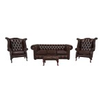 Classic Leather Chesterfield Suite 3,1,1 + Stool 